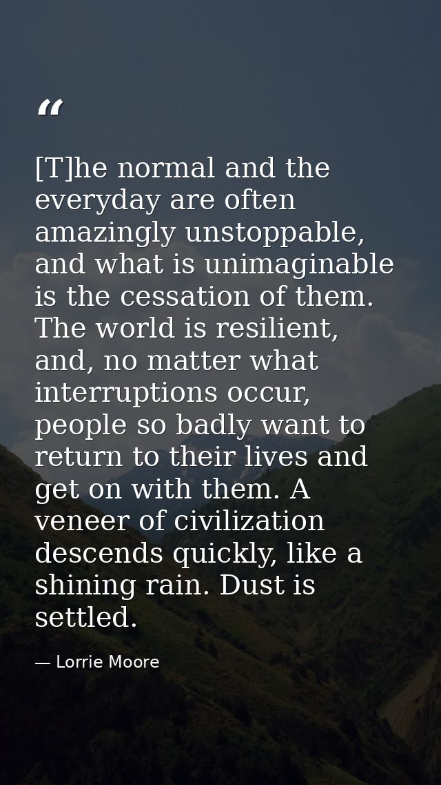 [T]he normal and the everyday are often amazingly unstoppable, and what is unimaginable is the cessation of them. The wo — Lorrie Moore