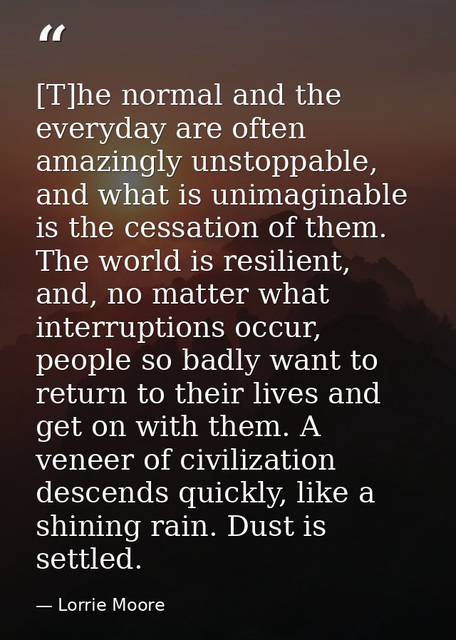 [T]he normal and the everyday are often amazingly unstoppable, and what is unimaginable is the cessation of them. The wo — Lorrie Moore