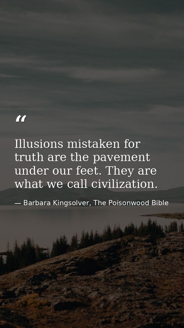 Illusions mistaken for truth are the pavement under our feet. They are what we call civilization. — Barbara Kingsolver, The Poisonwood Bible