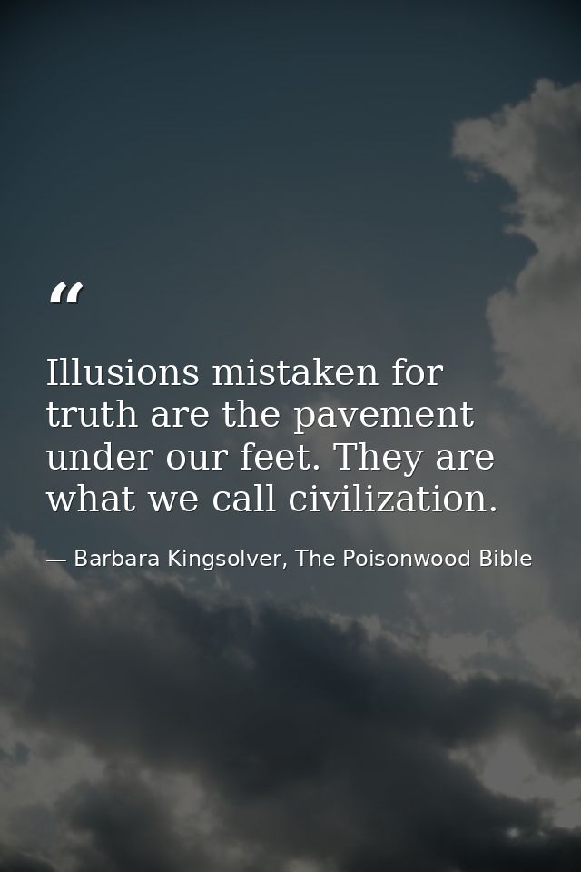 Illusions mistaken for truth are the pavement under our feet. They are what we call civilization. — Barbara Kingsolver, The Poisonwood Bible