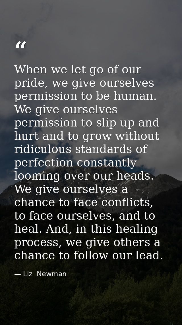 When we let go of our pride, we give ourselves permission to be human. We give ourselves permission to slip up and hurt  — Liz  Newman
