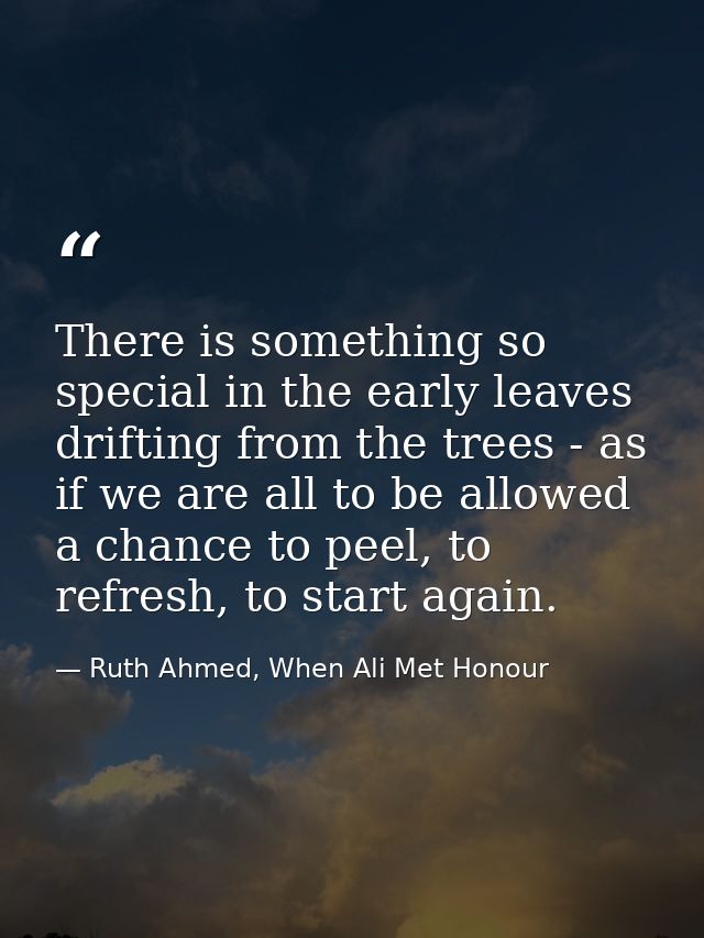 There is something so special in the early leaves drifting from the trees - as if we are all to be allowed a chance to p — Ruth Ahmed, When Ali Met Honour