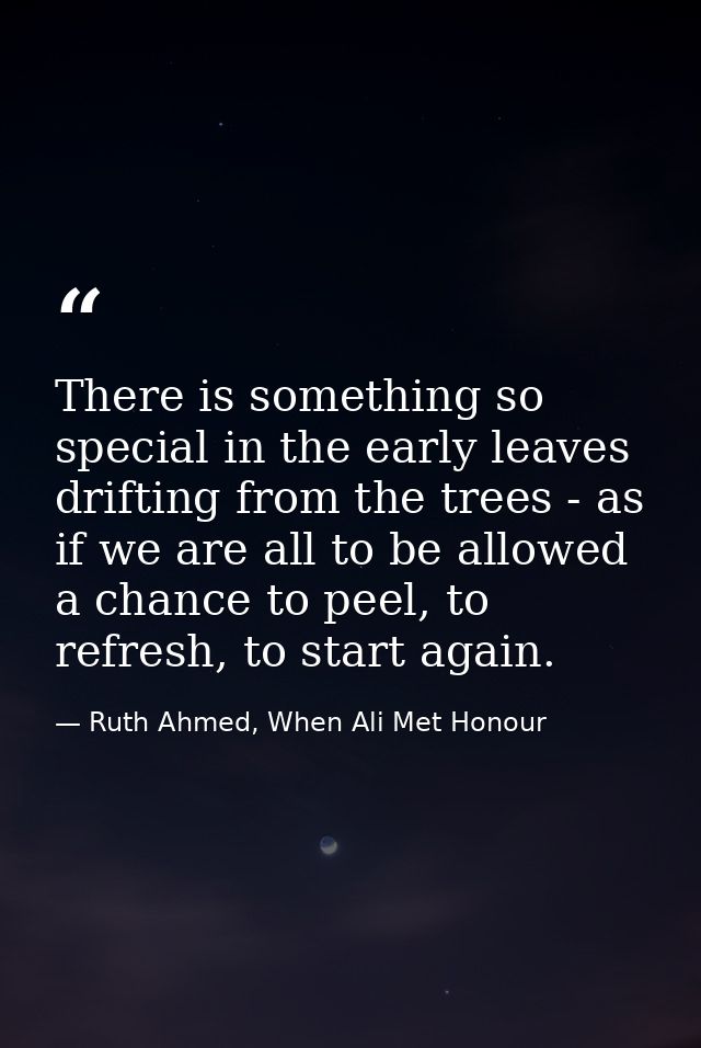 There is something so special in the early leaves drifting from the trees - as if we are all to be allowed a chance to p — Ruth Ahmed, When Ali Met Honour