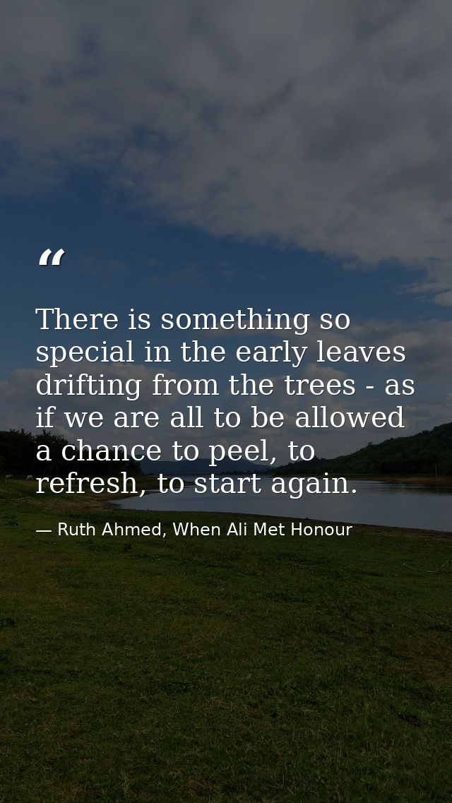 There is something so special in the early leaves drifting from the trees - as if we are all to be allowed a chance to p — Ruth Ahmed, When Ali Met Honour