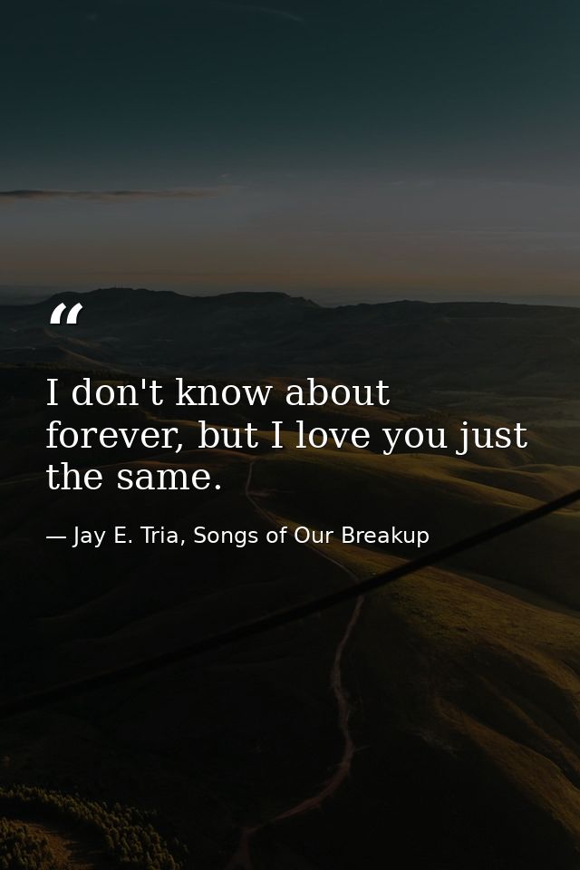 I don't know about forever, but I love you just the same. — Jay E. Tria, Songs of Our Breakup