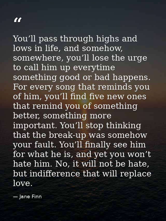 You’ll pass through highs and lows in life, and somehow, somewhere, you’ll lose the urge to call him up everytime someth — Jane Finn