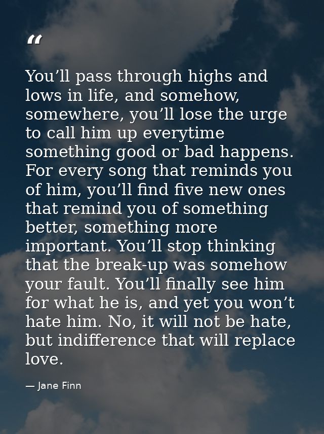 You’ll pass through highs and lows in life, and somehow, somewhere, you’ll lose the urge to call him up everytime someth — Jane Finn
