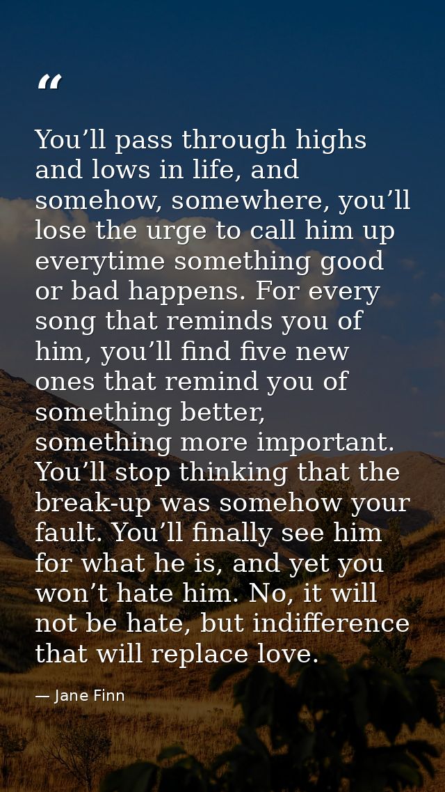 You’ll pass through highs and lows in life, and somehow, somewhere, you’ll lose the urge to call him up everytime someth — Jane Finn