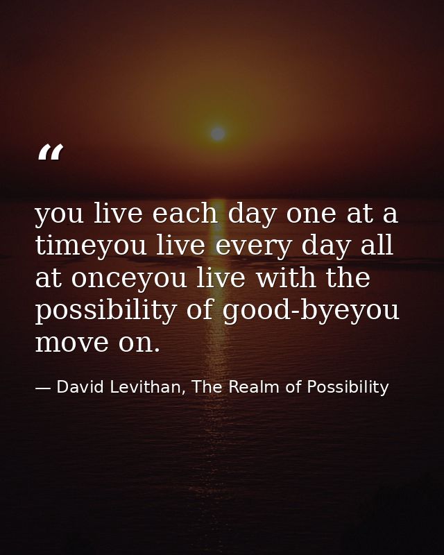 you live each day one at a timeyou live every day all at onceyou live with the possibility of good-byeyou move on. — David Levithan, The Realm of Possibility