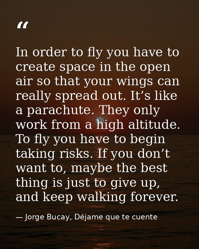 In order to fly you have to create space in the open air so that your wings can really spread out. It’s like a parachute — Jorge Bucay, Déjame que te cuente