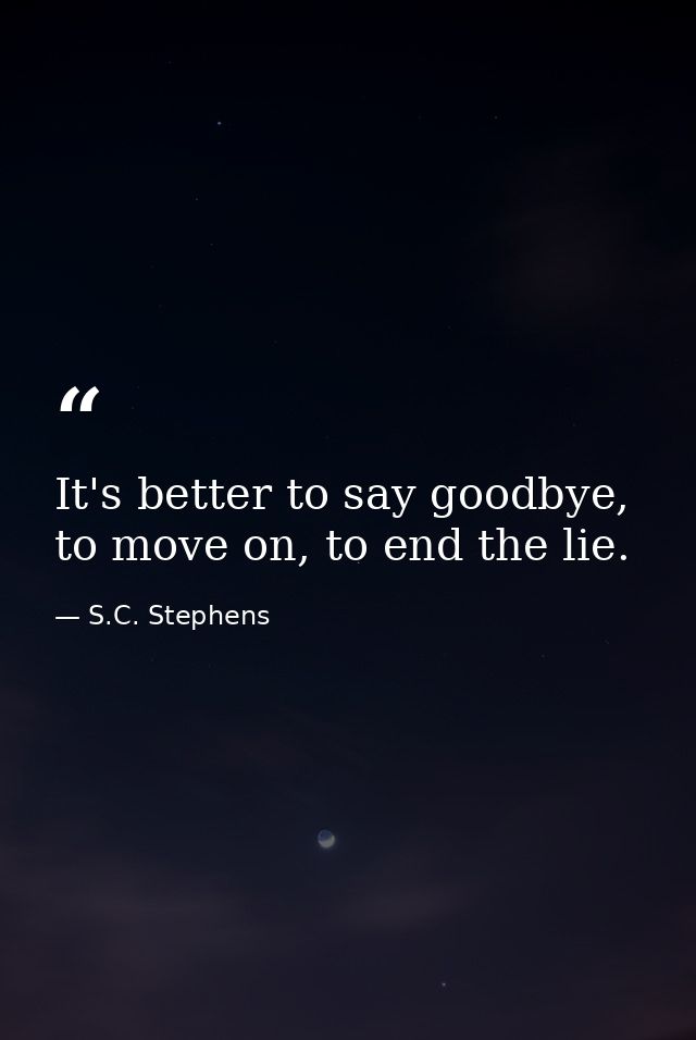 It's better to say goodbye, to move on, to end the lie. — S.C. Stephens