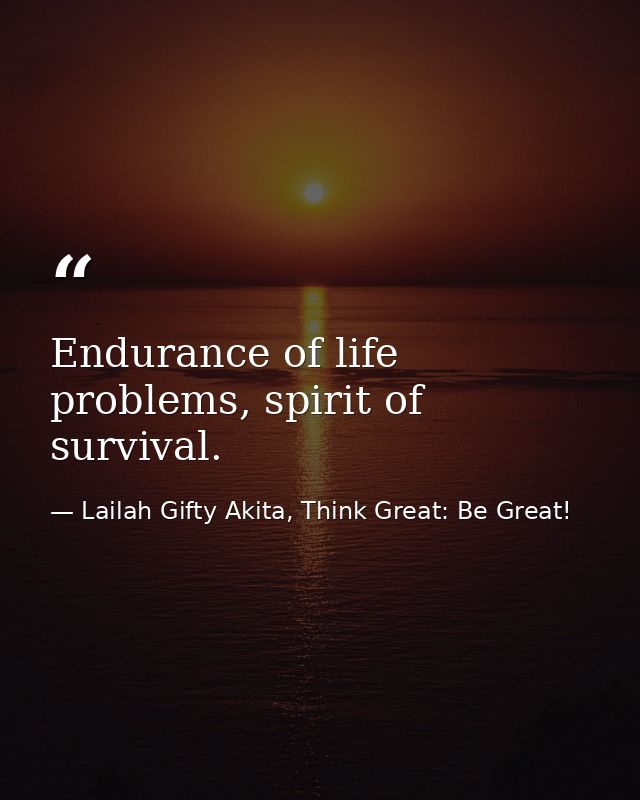 Endurance of life problems, spirit of survival. — Lailah Gifty Akita, Think Great: Be Great!