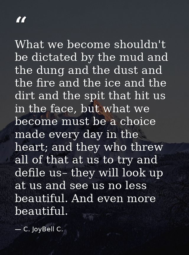 What we become shouldn't be dictated by the mud and the dung and the dust and the fire and the ice and the dirt and the  — C. JoyBell C.
