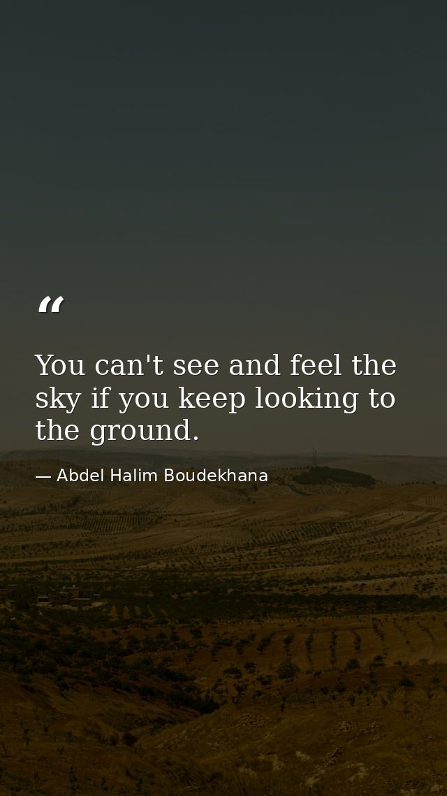 You can't see and feel the sky if you keep looking to the ground. — Abdel Halim Boudekhana