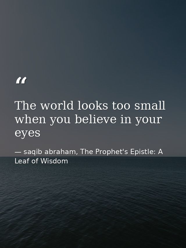 The world looks too small when you believe in your eyes — saqib abraham, The Prophet's Epistle: A Leaf of Wisdom
