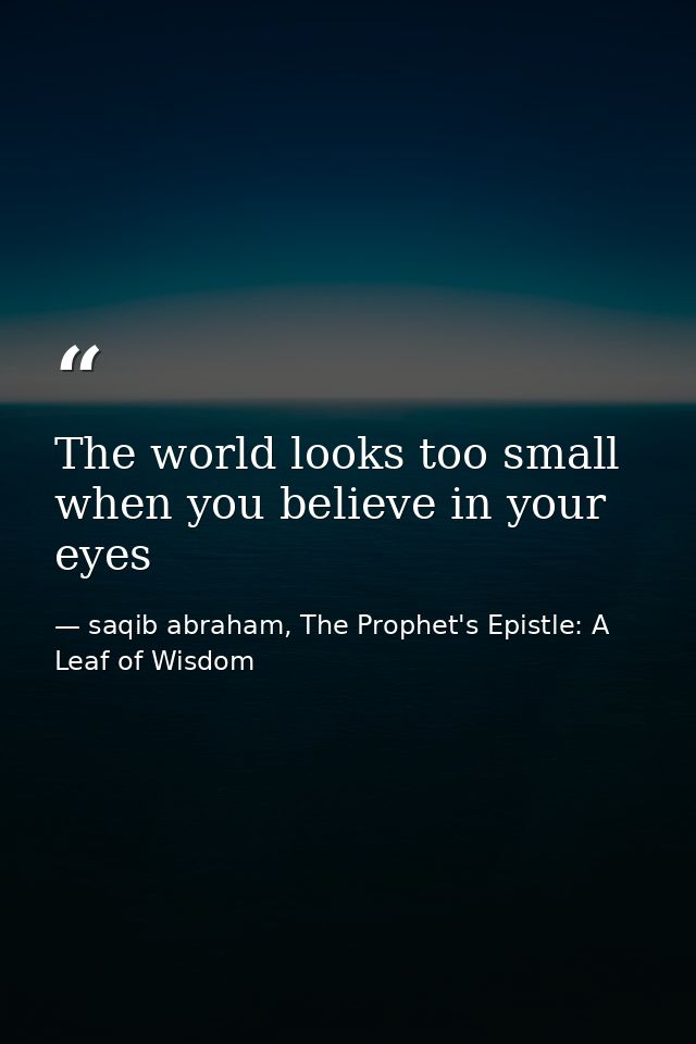 The world looks too small when you believe in your eyes — saqib abraham, The Prophet's Epistle: A Leaf of Wisdom