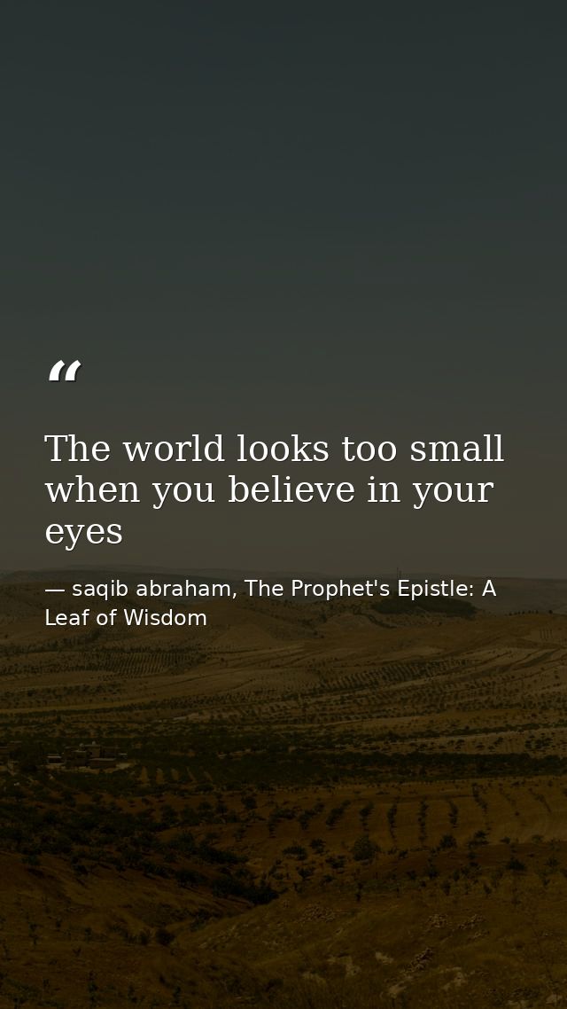 The world looks too small when you believe in your eyes — saqib abraham, The Prophet's Epistle: A Leaf of Wisdom