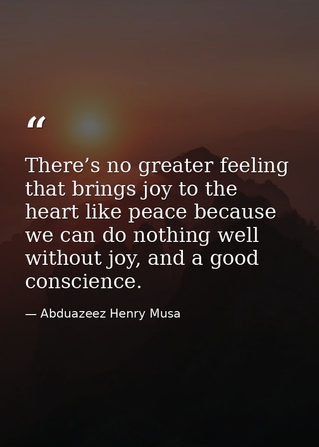 There’s no greater feeling that brings joy to the heart like peace because we can do nothing well without joy, and a goo — Abduazeez Henry Musa