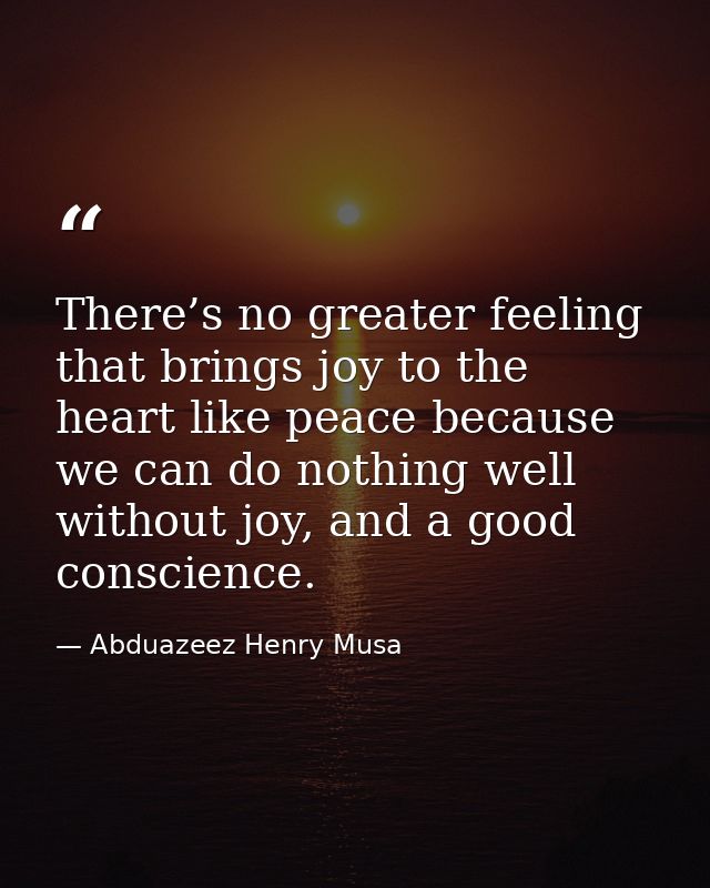 There’s no greater feeling that brings joy to the heart like peace because we can do nothing well without joy, and a goo — Abduazeez Henry Musa