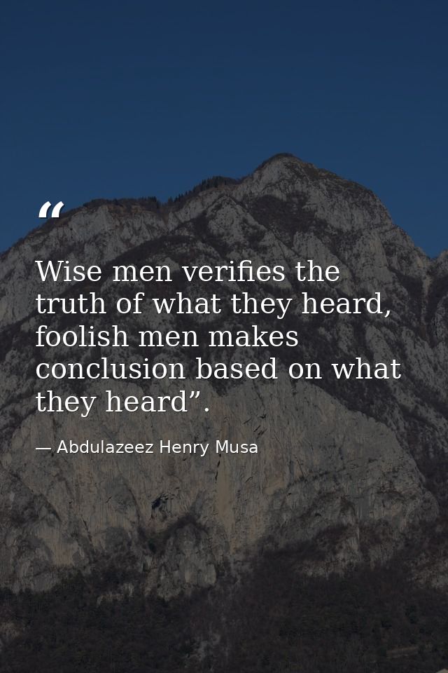Wise men verifies the truth of what they heard, foolish men makes conclusion based on what they heard”. — Abdulazeez Henry Musa