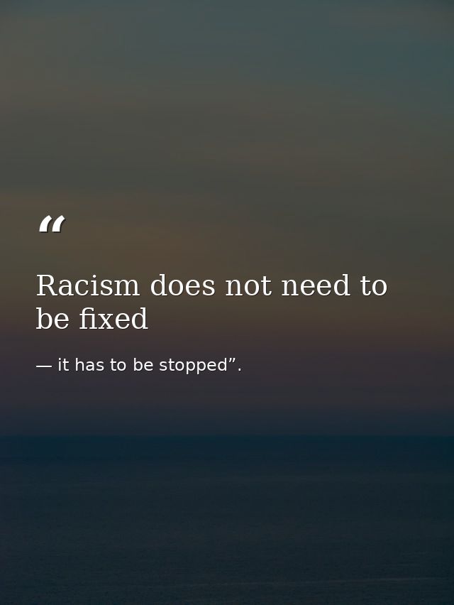 Racism does not need to be fixed — it has to be stopped”.