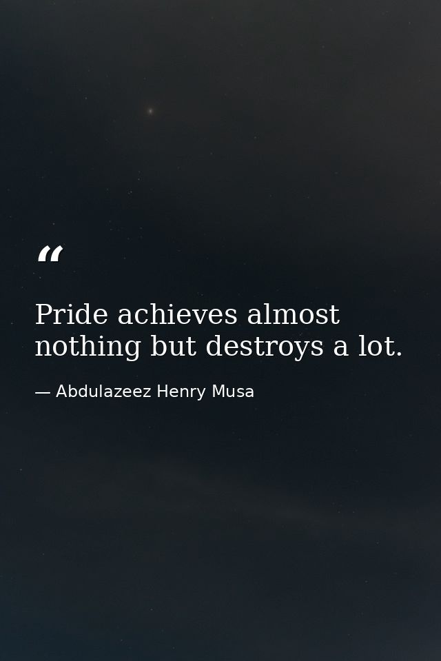 Pride achieves almost nothing but destroys a lot. — Abdulazeez Henry Musa
