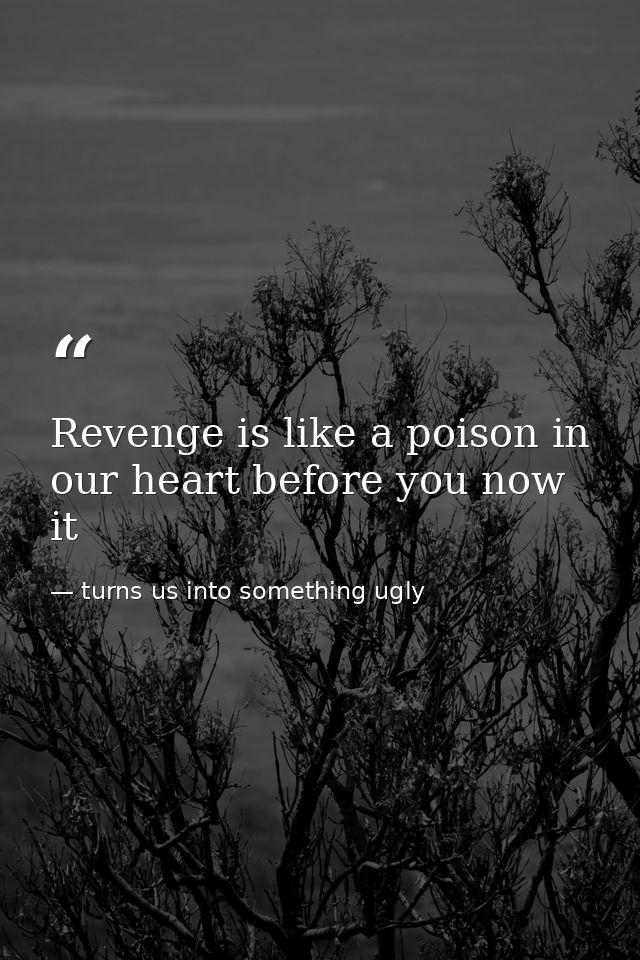 Revenge is like a poison in our heart before you now it — turns us into something ugly