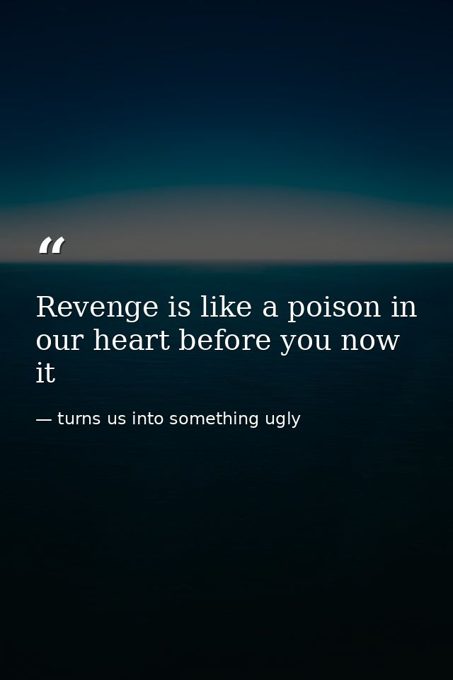 Revenge is like a poison in our heart before you now it — turns us into something ugly