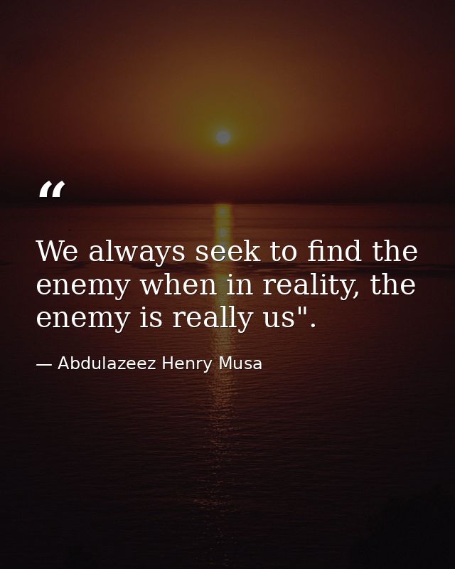 We always seek to find the enemy when in reality, the enemy is really us". — Abdulazeez Henry Musa