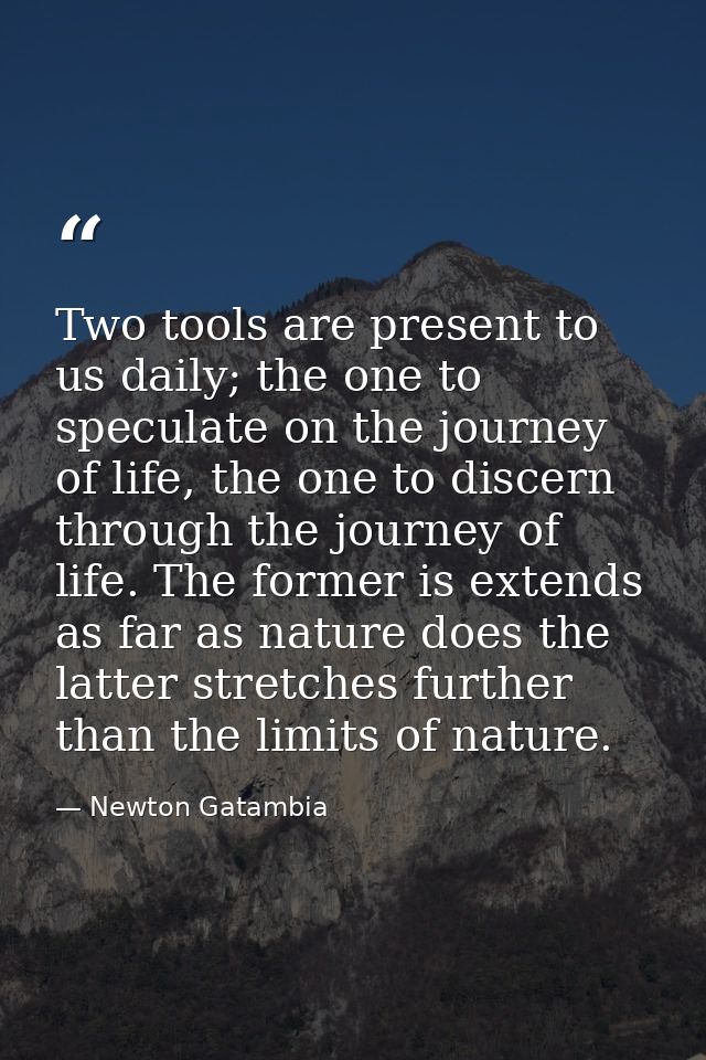 Two tools are present to us daily; the one to speculate on the journey of life, the one to discern through the journey o — Newton Gatambia