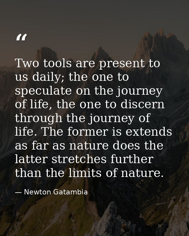 Two tools are present to us daily; the one to speculate on the journey of life, the one to discern through the journey o — Newton Gatambia