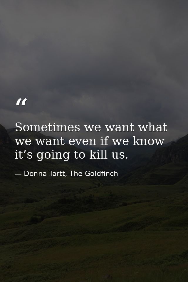 Sometimes we want what we want even if we know it’s going to kill us. — Donna Tartt, The Goldfinch