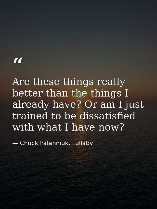 Are these things really better than the things I already have? Or am I just trained to be dissatisfied with what I have  — Chuck Palahniuk, Lullaby
