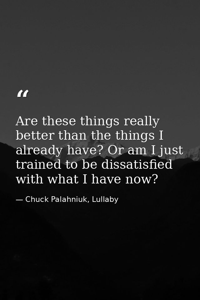 Are these things really better than the things I already have? Or am I just trained to be dissatisfied with what I have  — Chuck Palahniuk, Lullaby