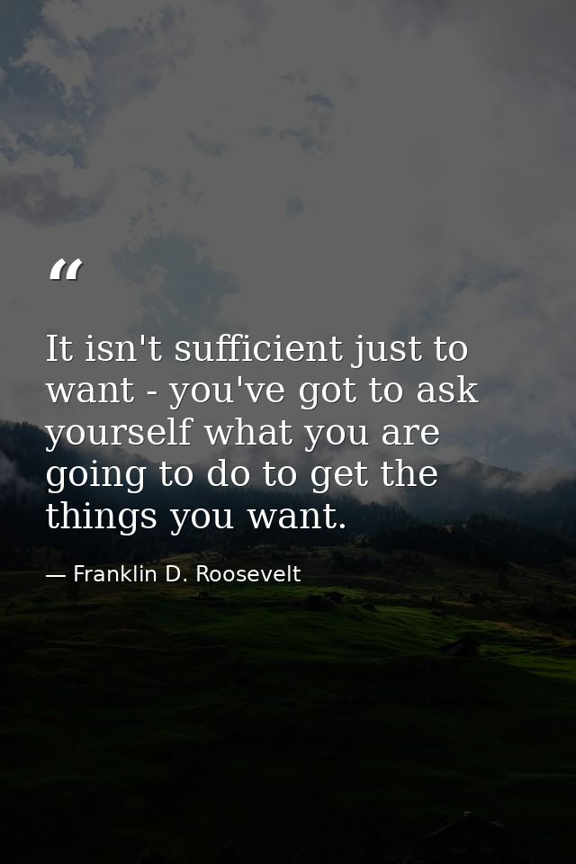 It isn't sufficient just to want - you've got to ask yourself what you are going to do to get the things you want. — Franklin D. Roosevelt