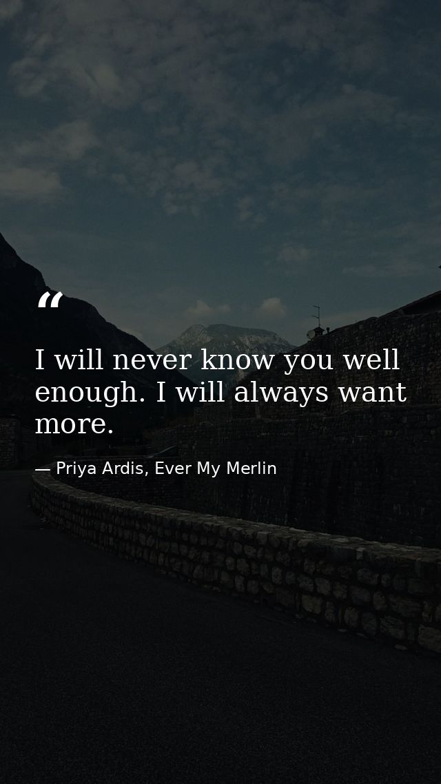 I will never know you well enough. I will always want more. — Priya Ardis, Ever My Merlin