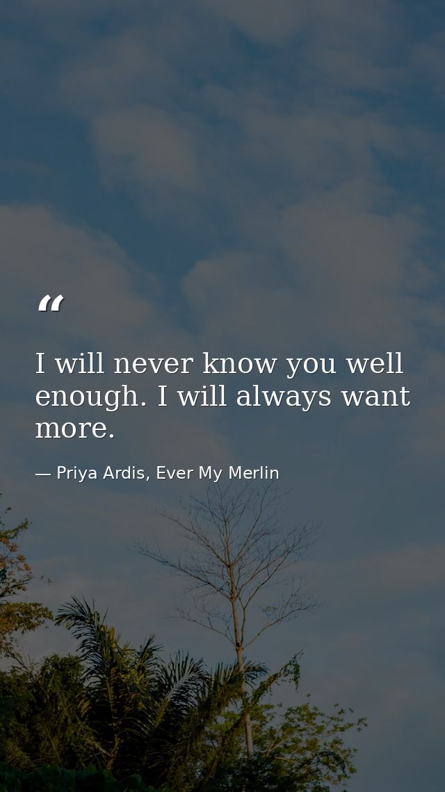 I will never know you well enough. I will always want more. — Priya Ardis, Ever My Merlin