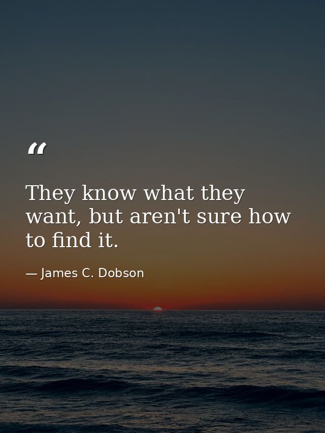 They know what they want, but aren't sure how to find it. — James C. Dobson