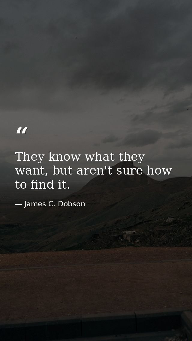 They know what they want, but aren't sure how to find it. — James C. Dobson