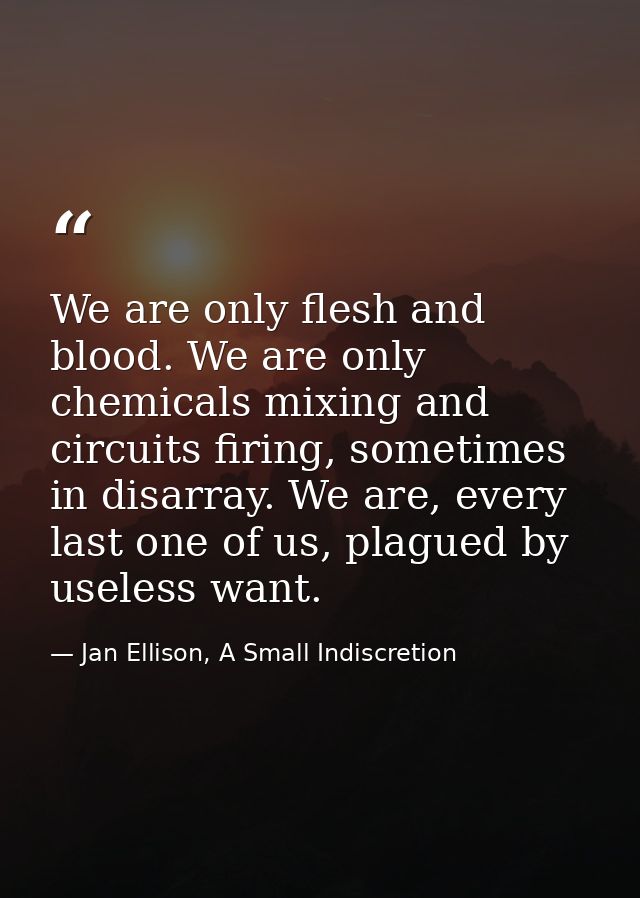 We are only flesh and blood. We are only chemicals mixing and circuits firing, sometimes in disarray. We are, every last — Jan Ellison, A Small Indiscretion