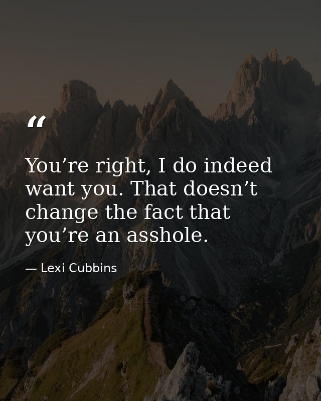 You’re right, I do indeed want you. That doesn’t change the fact that you’re an asshole. — Lexi Cubbins