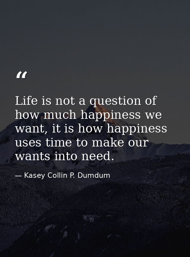 Life is not a question of how much happiness we want, it is how happiness uses time to make our wants into need. — Kasey Collin P. Dumdum