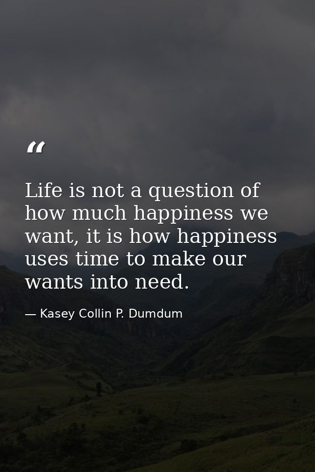 Life is not a question of how much happiness we want, it is how happiness uses time to make our wants into need. — Kasey Collin P. Dumdum