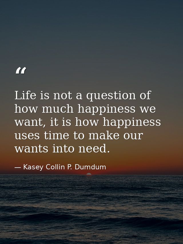 Life is not a question of how much happiness we want, it is how happiness uses time to make our wants into need. — Kasey Collin P. Dumdum