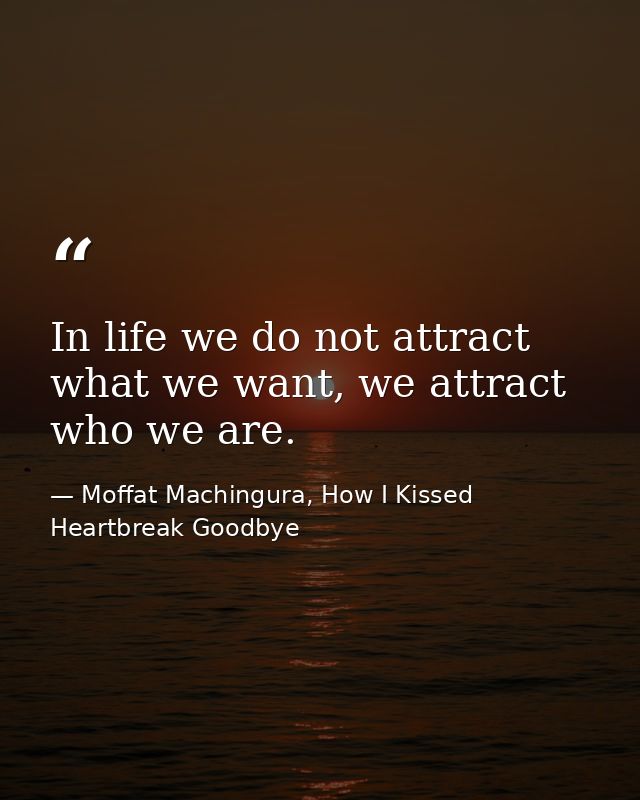 In life we do not attract what we want, we attract who we are. — Moffat Machingura, How I Kissed Heartbreak Goodbye