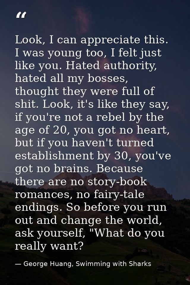 Look, I can appreciate this. I was young too, I felt just like you. Hated authority, hated all my bosses, thought they w — George Huang, Swimming with Sharks
