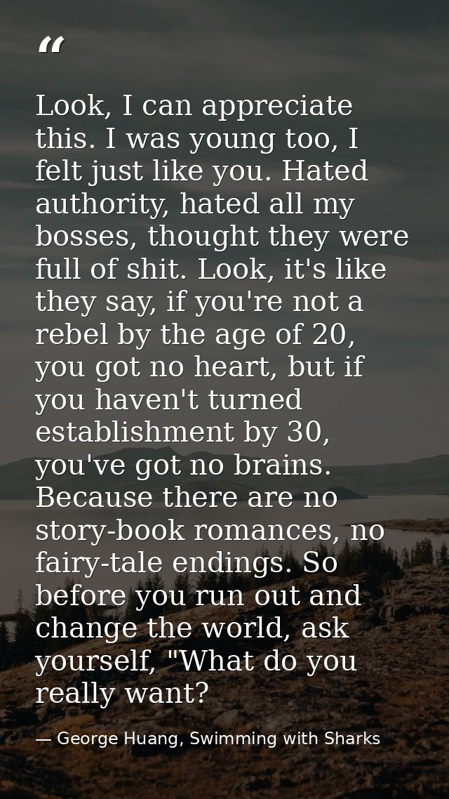 Look, I can appreciate this. I was young too, I felt just like you. Hated authority, hated all my bosses, thought they w — George Huang, Swimming with Sharks
