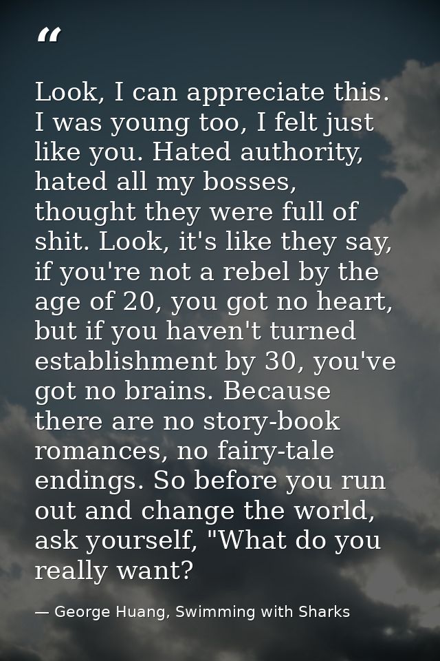 Look, I can appreciate this. I was young too, I felt just like you. Hated authority, hated all my bosses, thought they w — George Huang, Swimming with Sharks