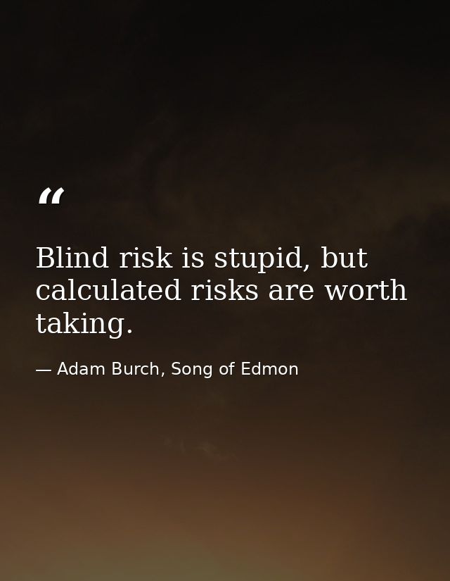 Blind risk is stupid, but calculated risks are worth taking. — Adam Burch, Song of Edmon
