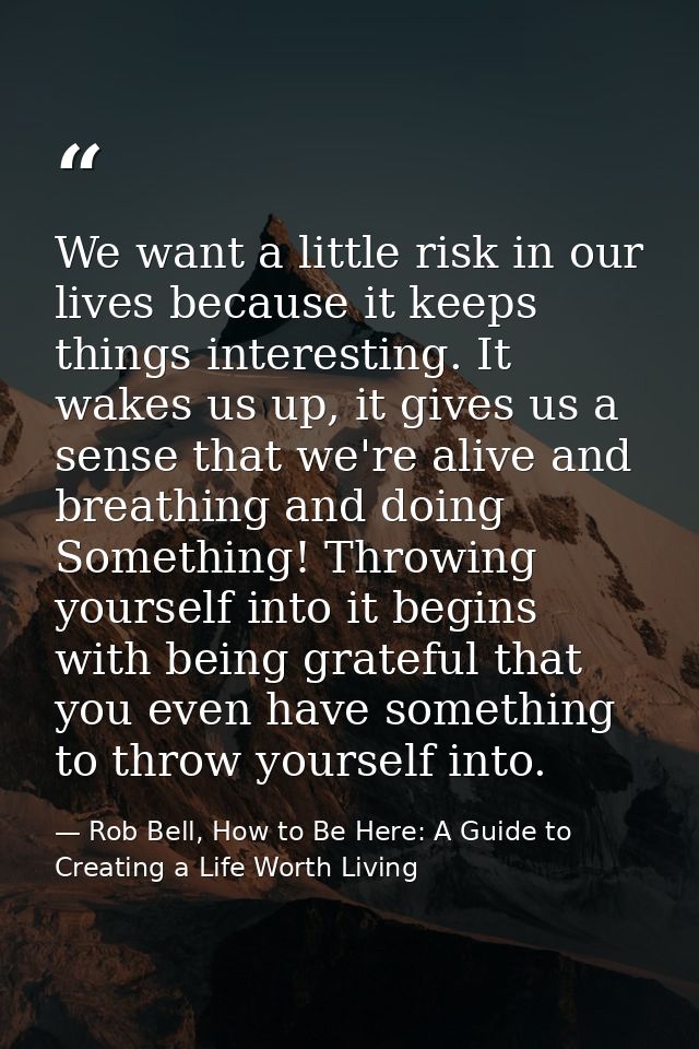 We want a little risk in our lives because it keeps things interesting. It wakes us up, it gives us a sense that we're a — Rob Bell, How to Be Here: A Guide to Creating a Life Worth Living